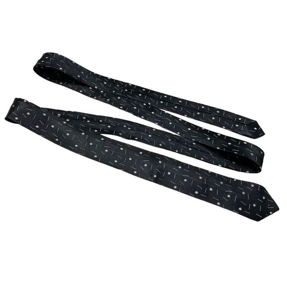 Vintage Tie Men's Necktie Rockabilly Skinny Black Dots and Dashes - Picture 6 of 6